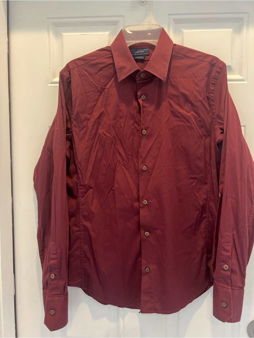 Zara Men Burgundy Dress Shirt Long Sleeve Button Up Slim Fit Size Large #930